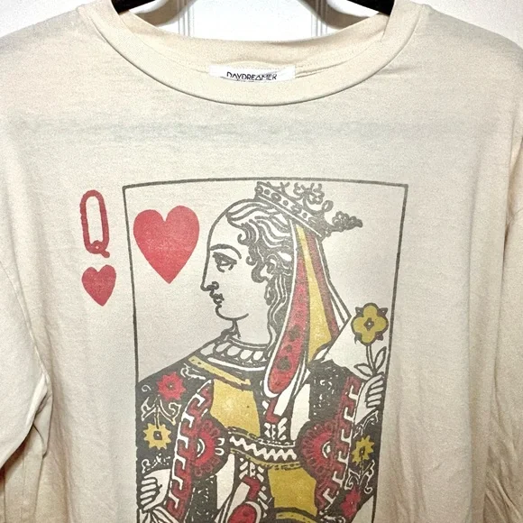NWOT Daydreamer Free People Queen of Hearts Graphic Long Sleeve Tee L - Picture 3 of 6